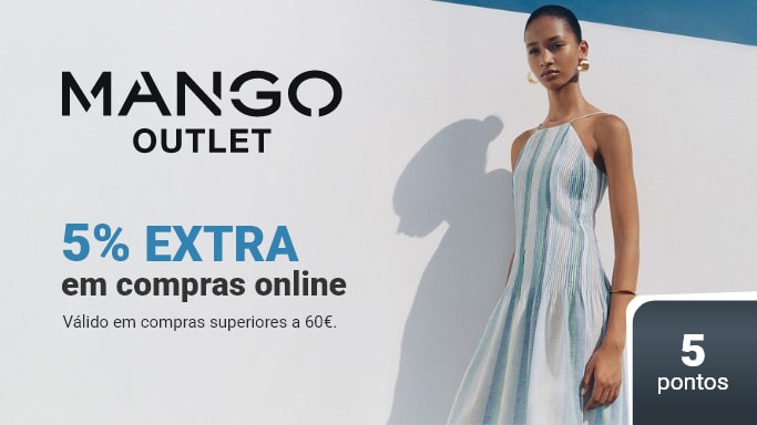 mango outlet, 5% extra em compras online