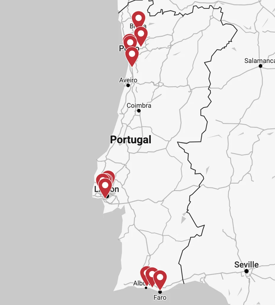Mapa das localidades de Hospitais/Clinícas Lusíadas