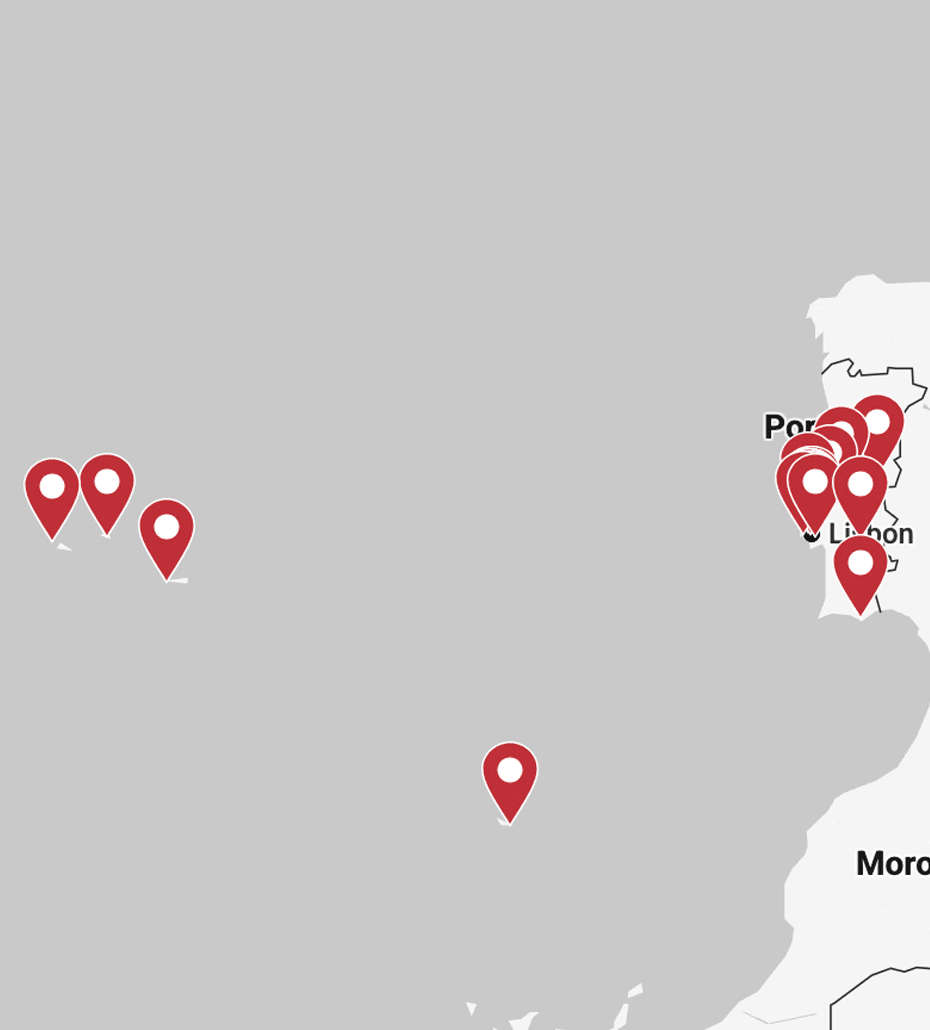 Mapa das localidades das clínicas SAMS