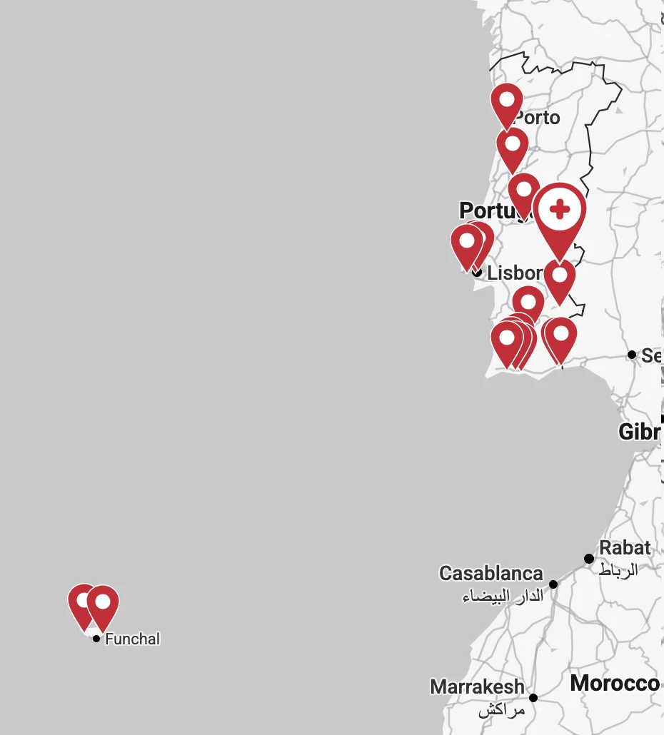 Mapa das localidades das clínicas Synlab