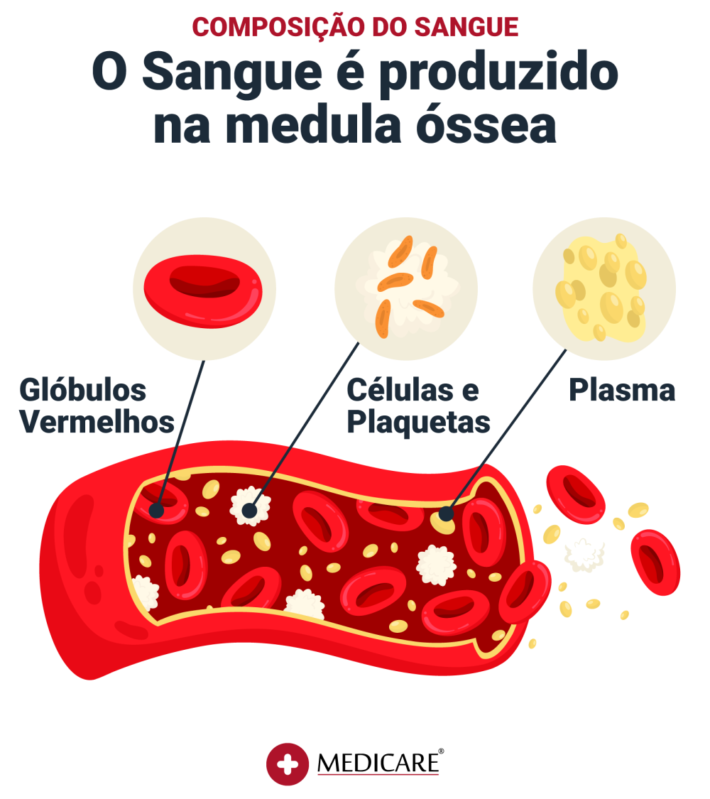 Legenda ilustrativa de plaquetas, glóbulos vermelhos e plasma