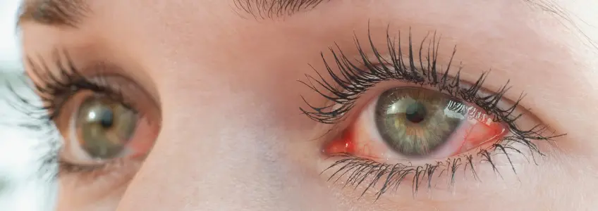 mulher com os olhos vermelhos